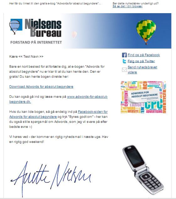 Test-mail af nyhedsmailen fra Nielsens Bureau, sat op som skabelon i MailChimp Test-mail af nyhedsmailen fra Nielsens Bureau, sat op som skabelon i MailChimp