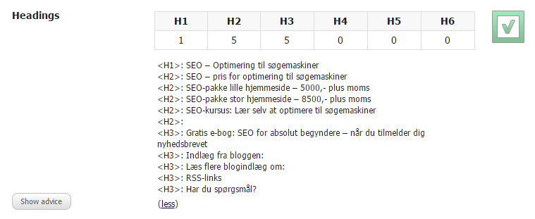 Overskrifter med H1, H2 og andre H-koder, SEOdiagnose