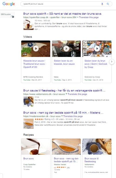 Rich snippet resulateter for opskrift på brun sauce