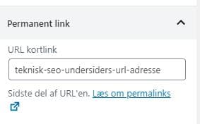 Ændring af URL (kortlink) for en side i WordPress, så den indeholder søgeord til SEO