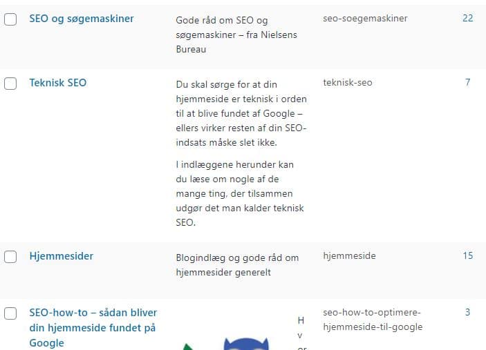 kategorier wordpress blog