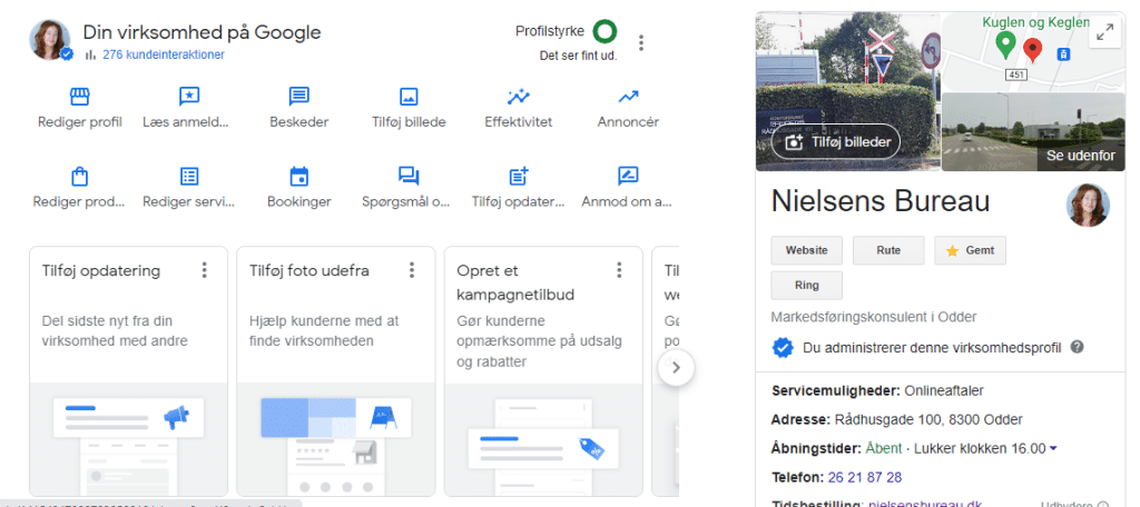 Din Google Business profil - efter oprettelse kan du redigere den ude på Google
